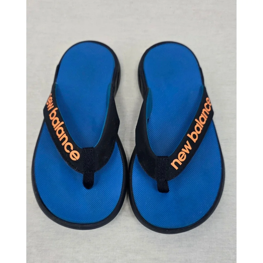Kids New Balance Blue Orange Logo Flip Flops Sandals Size‎ 2 Youth
